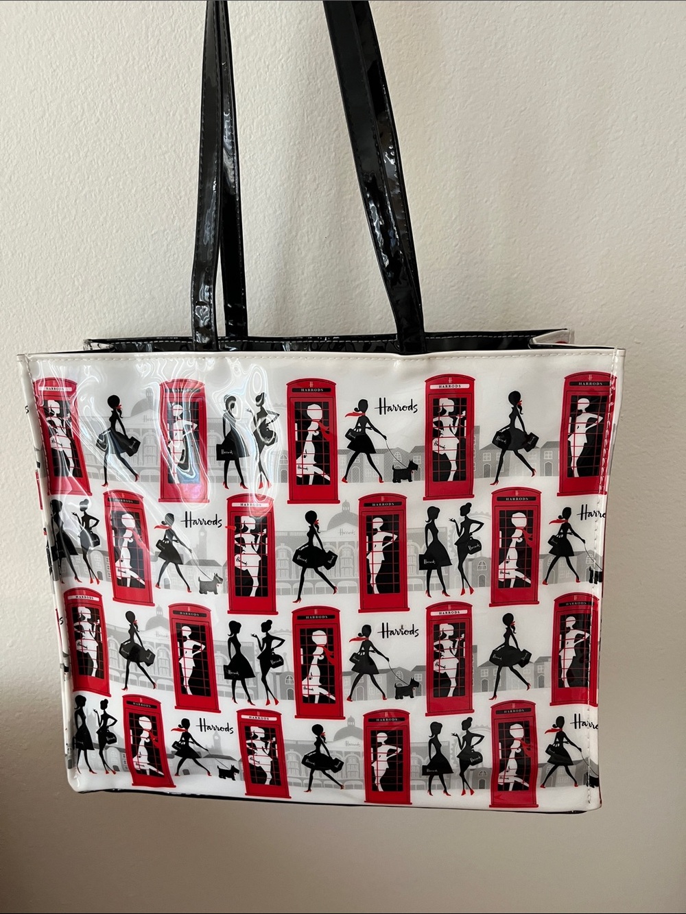 Harrods Red and Black London Phone Booth Pattern Tote - Picture 11 of 13